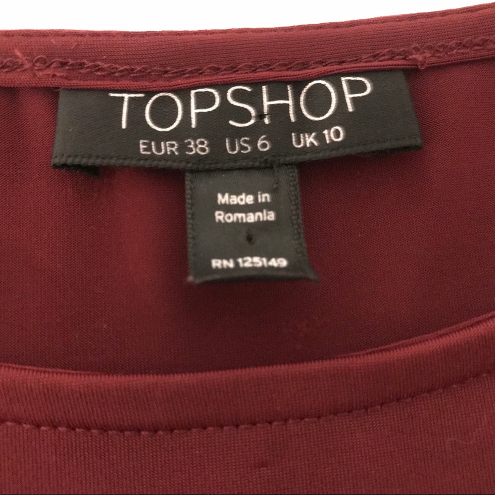 Topshop Burgundy Short Sleeve Blouse-Size 6 - Picture 3 of 6
